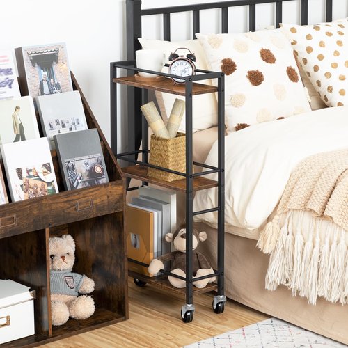 MAHANCRIS Slim Rolling Cart, Mobile Kitchen Cart on Wheels, Narrow Storage Cart for Small Space, Wooden Service Cart, for Bathroom, Laundry, Living Room, Rustic Brown RCHR1501Z