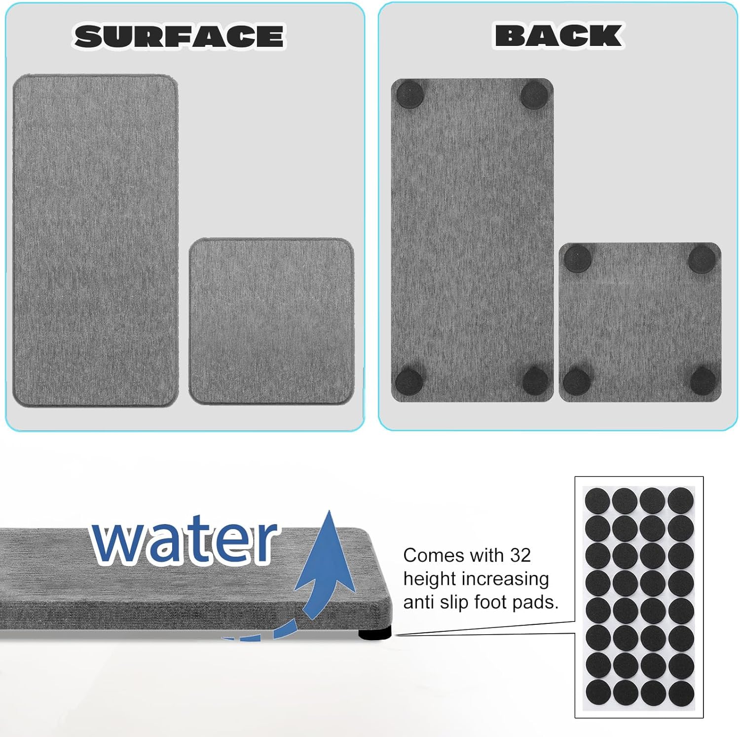 Skiennix Water Absorbing Stone Tray - Fast Drying Diatomite Coaster for Kitchen & Bathroom Sinks | 4PCS Set