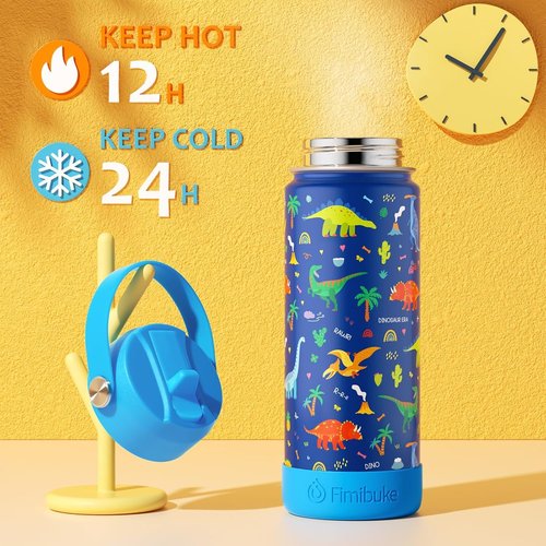 Fimibuke Kids Insulated Water Bottle - 18oz BPA-Free Stainless Steel Tumbler with Straw | Rainbow Design