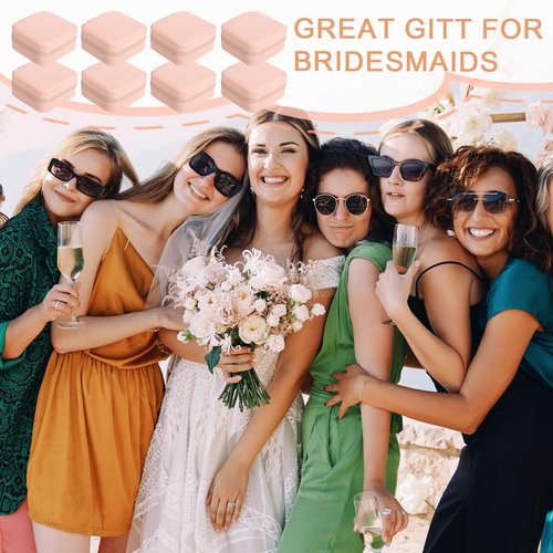 8 Pack Travel Jewelry Case Small Travel Jewelry Box Bridesmaid Gifts Jewelrys Box, PU Leather Small Jewelrys Case Organizer Storage for Rings Earrings Necklaces, Beauty Gifts for Women Girls (Pink)