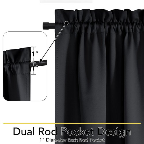 NICETOWN French Door Curtains for Door Window, 100% Blackout Privacy Thermal Insulated Window Covering for French Front Glass, 1 Panel, Black, 25 x 72 inches Long