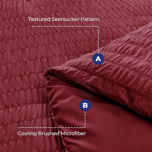 HYMOKEGE Twin XL Comforter Set - Burgundy Seersucker 5-Piece Luxury Bedding Set for All Seasons