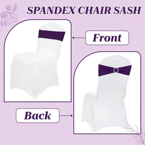 MDS Spandex Chair Sashes - Universal Elastic Stretch Bands with Buckle Slider Bow | Pack of 200 - Purple