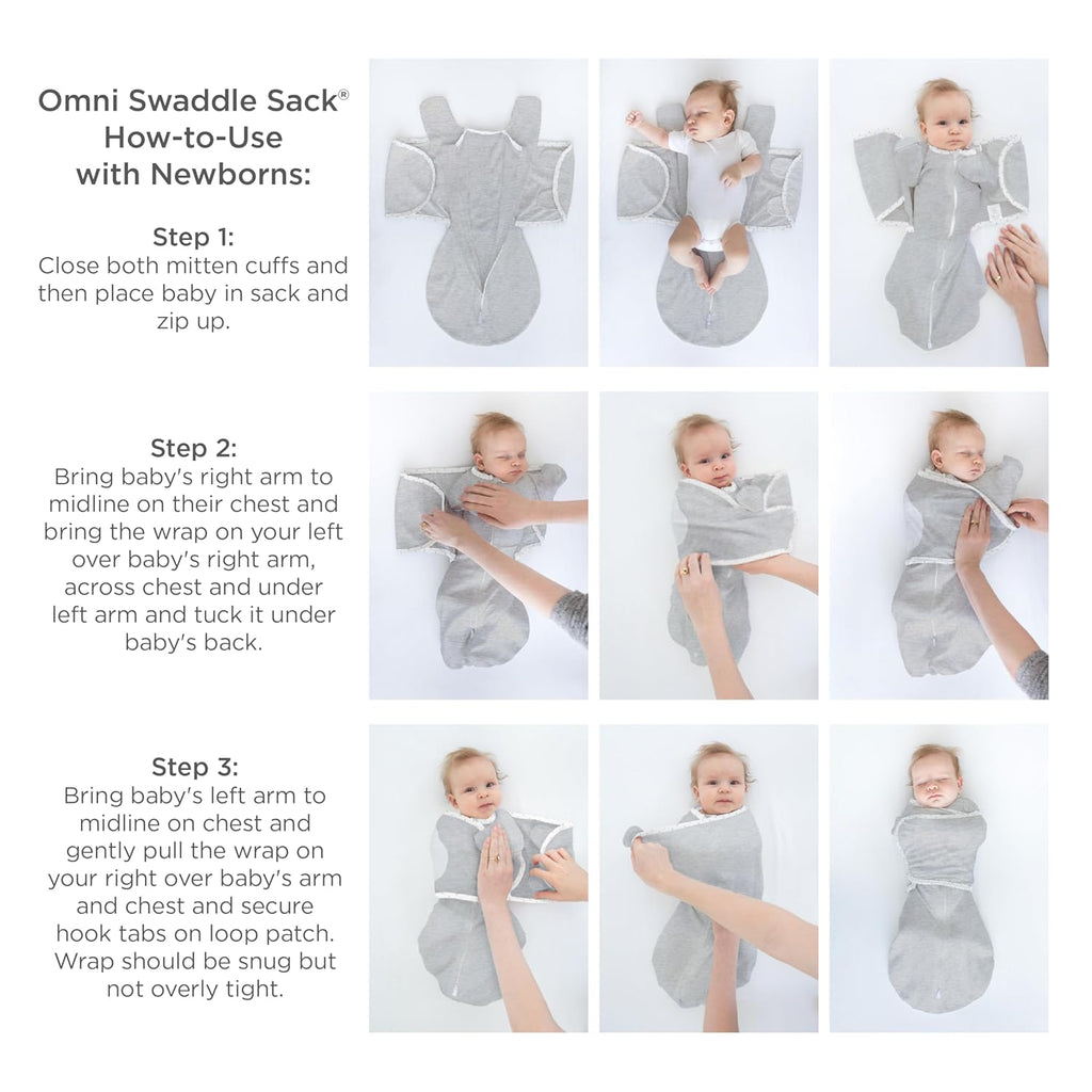 SwaddleDesigns 6-Way Omni Swaddle Sack - Arms Up Design for Newborns | Enhances Sleep, Small, 0-3 Months, Heathered Gray