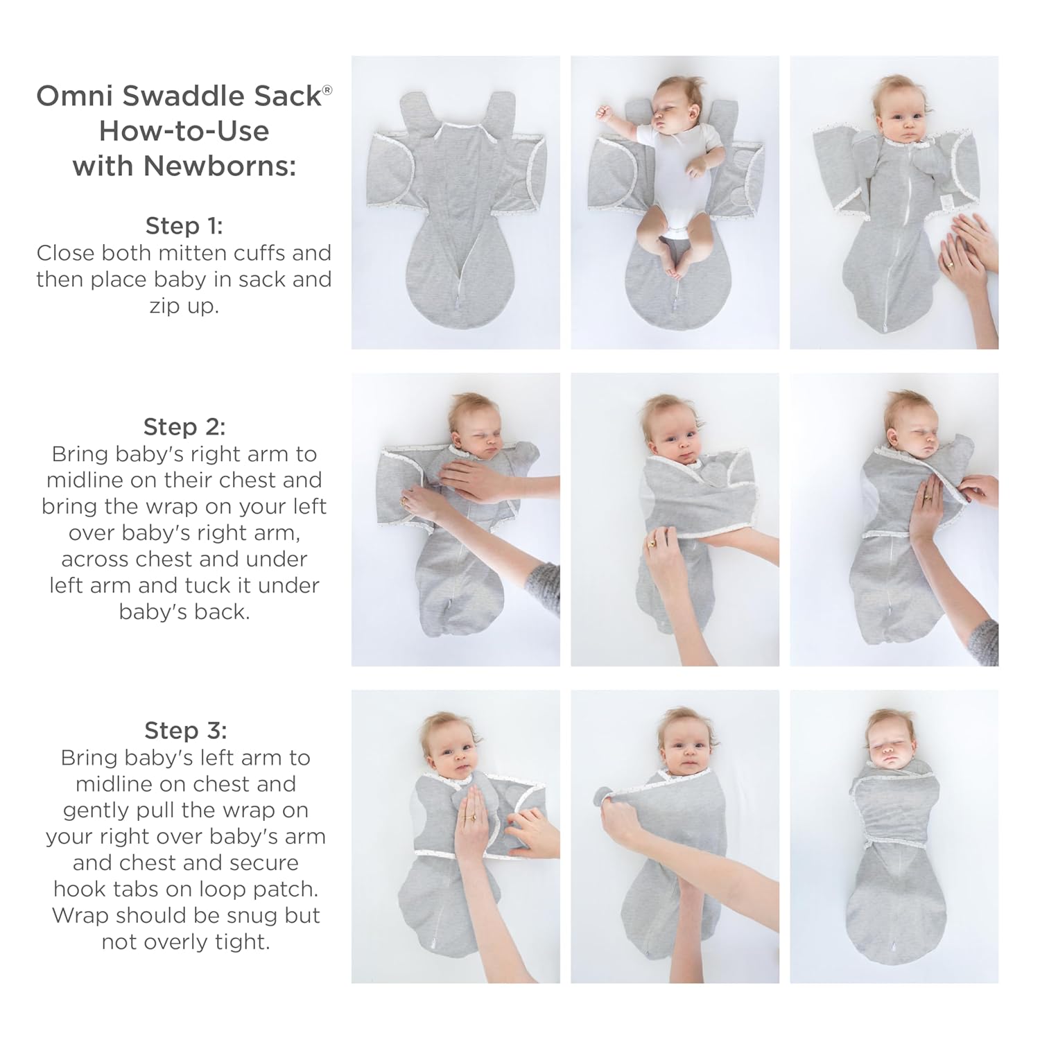 SwaddleDesigns 6-Way Omni Swaddle Sack - Arms Up Design for Newborns | Enhances Sleep, Small, 0-3 Months, Heathered Gray