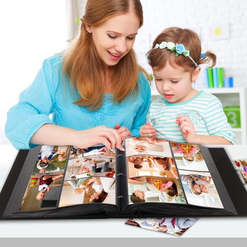 1000 Pocket Photo Album 4x6 Leather Cover, Extra Large Capacity Holds 1000 Horizontal and Vertical Photos, Acid Free Non Stick Pages with Front Window, Perfect for Wedding Family Baby Memories (Black)