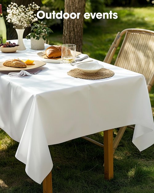 Pureegg Plastic Table Cloth Disposable 10 Pack, 52 x 70 Inch Table Cloths, Dining, Party, Buffet, Wedding, Decorative Tablecloths, Rectangle, White Plastic Cover, Waterproof & Sturdy, White