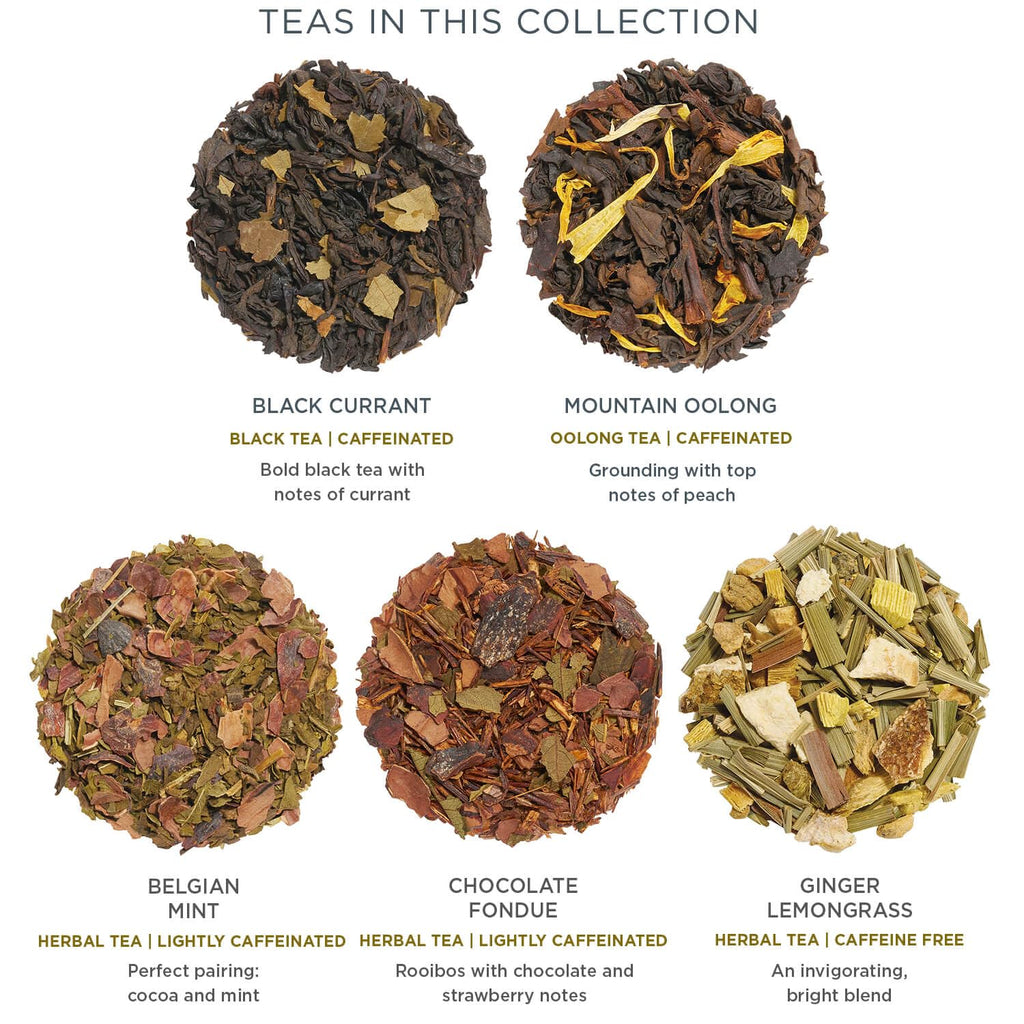 Tea Forte Premium Petite Presentation Box Gift Set Sampler, 10 Count, 2 of Each Blend Individually Wrapped Handcrafted Pyramid Infuser Bags, Winter Chalet