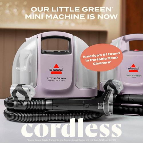 BISSELL Little Green Mini Cordless Carpet Cleaner - Portable Deep Cleaning with HydroRinse Tool | Dusk Pink