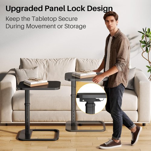 Branwick Adjustable Height TV Tray Table with Bumper Rounded Corner Design & Flip-top Side Table for Bedroom, Living Room, Bathroom and Study, End Table for Eating, Dinner or Laptop, Black