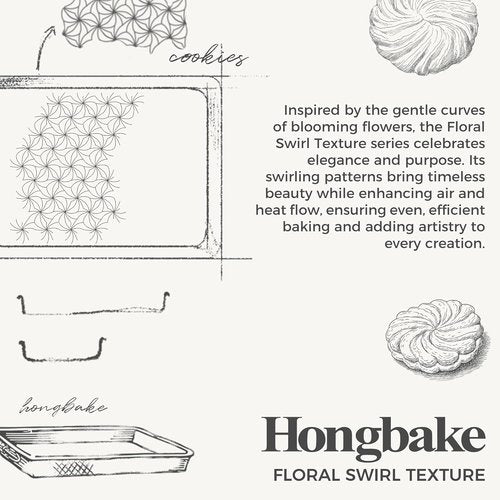 HONGBAKE Nonstick Baking Sheet Pan Set - Heavy Duty 0.8mm Thick Cookie Sheets | Floral Swirl Texture, Dark Gray