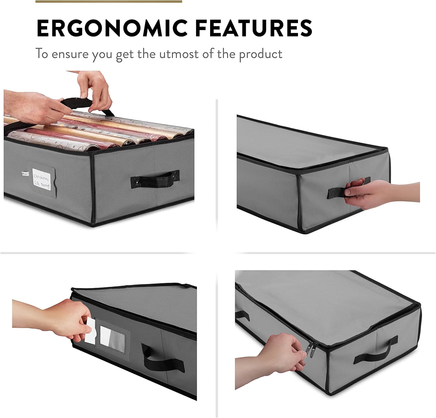 ZOBER Gift Wrapping Paper Organizer - 40" Storage for 24 Rolls with Pockets for Bows & Ribbons | Gray/Black 600D Oxford