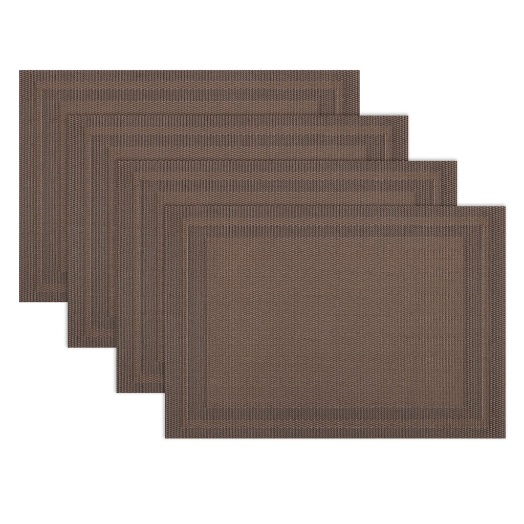 Winknowl Placemats Set of 4，Heat Resistant Woven Vinyl Washable PVC Place Mats，Non-Slip Stain Resistant Indoor/Outdoor Table Mats for Dining Table (Brown)