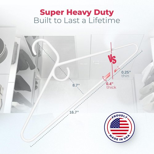 Neaties Super Heavy Duty Clothes Hangers - 18 Pack | 10lb Capacity Thick Plastic for Pants, Coats & Jackets - White