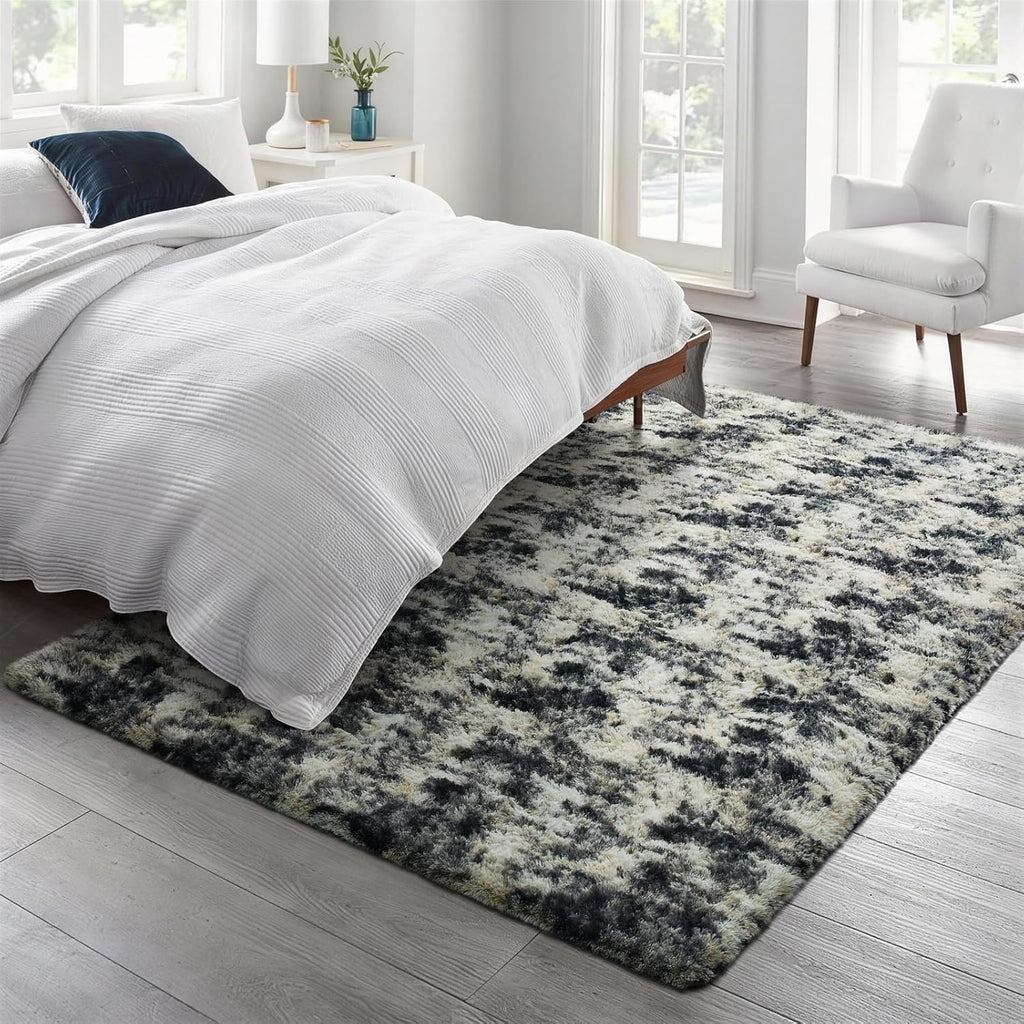 Ophanie Area Rugs - Fluffy Black, Gold & Grey Shag Carpet for Living Room | 6x9 Soft Plush Design