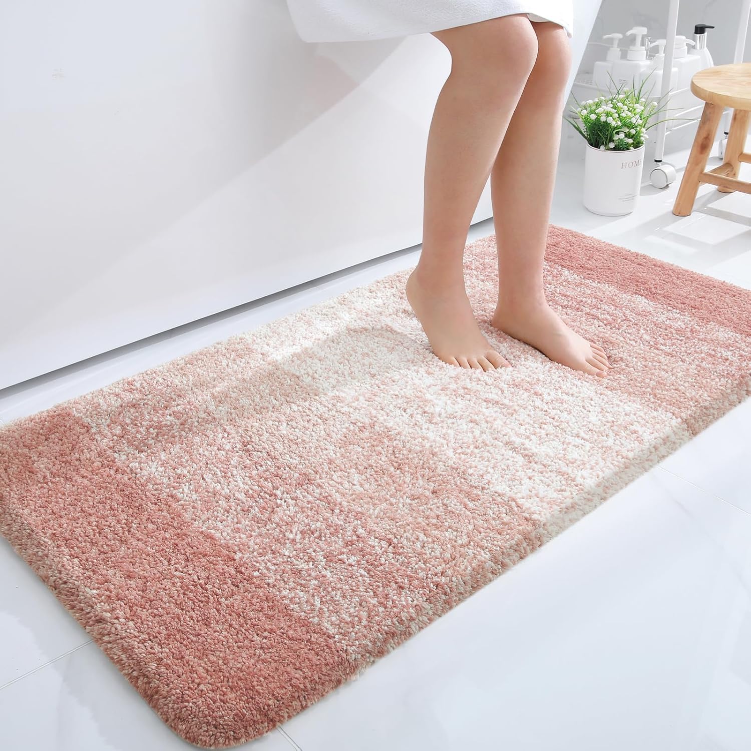 OLANLY Large Bathroom Rugs - Extra Soft Microfiber Mat 40x24 | Quick Dry, Machine Washable, Peach