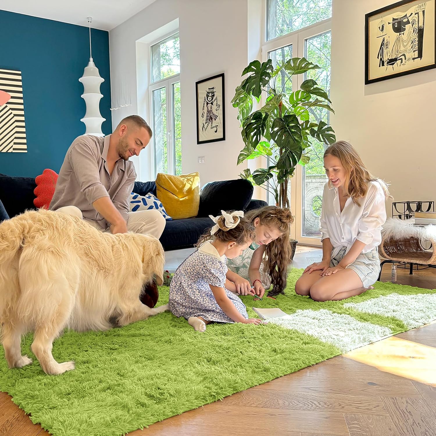 OLANLY Soft Fluffy Shaggy Runner Rugs - Machine Washable 2x8 for Hallway & Bedroom | Grass Green Decor