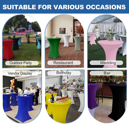 Enjoyidea Cocktail Table Covers-Spandex Round High Top Table Cloths 10 Pack 32x43 Inch-Black Stretch Fitted Bar Tall Tablecloth for Pub Bistro Highboy Party Event Banquet Height Folding Satnding