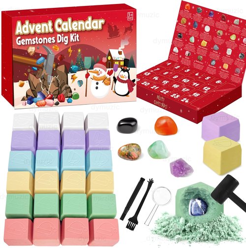 Gemstone Dig Kit Advent Calendar 2025 - Uncover 24 Real Gemstones, Rocks & Crystals | Perfect Gift for Kids