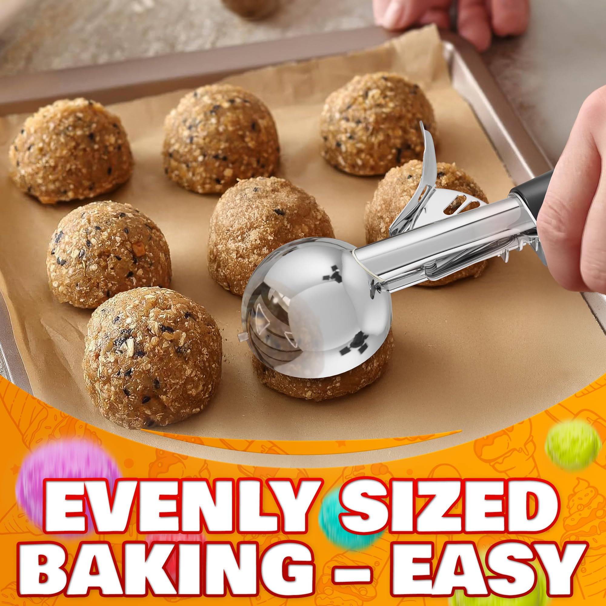 1 Oz Ice Cream Scoop with Trigger #30 - Versatile 1 Oz Scoop for Gelato, Cookie Dough Baking, Sorbet & Meatballs - Rust-Resistant Stainless Steel, Easy to Clean, Great as Valentine Day Kitchen Gift