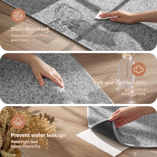 PADOOR Thin Bath Mats, Braided Bath Mats for Bathroom, No-Slip Rubber Backed Bath Rugs, Machine Washable & Quick Dry Absorbent Bathroom Mat (17"x28", Grey)
