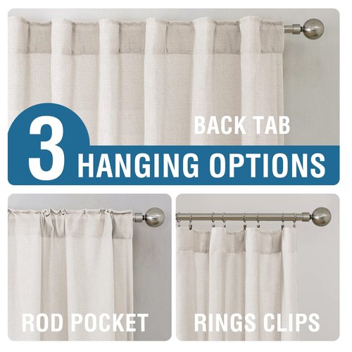 H.VERSAILTEX Natural Linen Curtains 96 inches Long for Living Room 2 Panels Back Tab Loop Pocket Textured Light Filtering Semi Sheer Rustic Farmhouse Boho Curtain for Bedroom, Heathered Natural