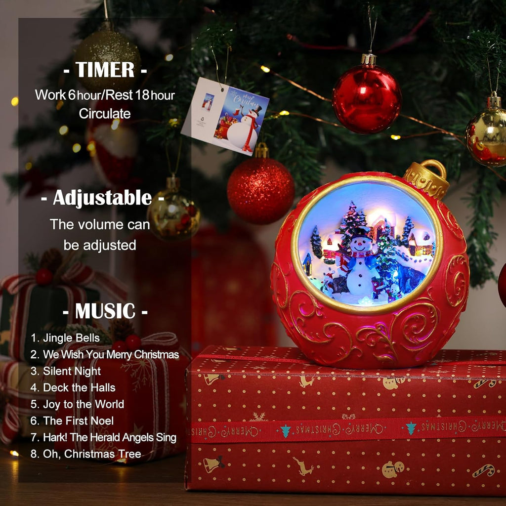 Priddop Christmas Village Scene - Animated Rotating Snowman with LED Lights & Music | USB/Battery Collectible Figurine
