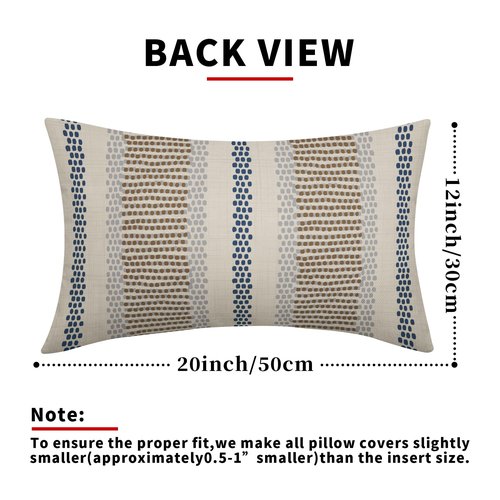 Brown Blue Pillow Covers 12x20 Set of 2 Gray Grey Dot Print Striped Lumbar Rectangle Decorative Outdoor Pillowcases Boho Rustic Farmhouse Decorative Throw Cushion Case Decor for Couch Sofa Bed