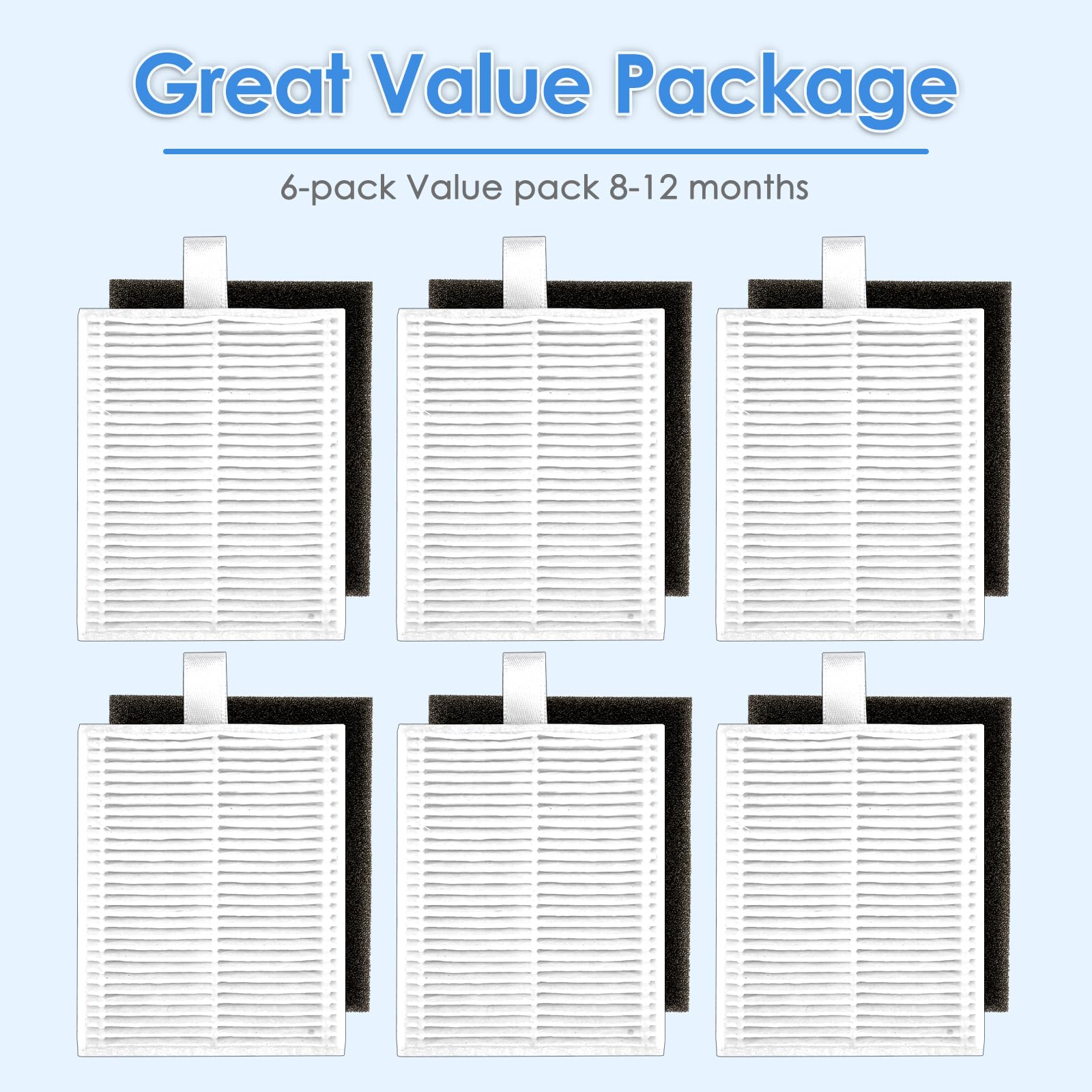 (6 Pack) L60 HEPA Efficiency Filters Compatible with Eufy L50, L50 SES, L60, L60 Hybrid, L60 SES Series Robot Vacuum, Robot Vacuum Replacement Parts, with Foam Filter 6 Sets