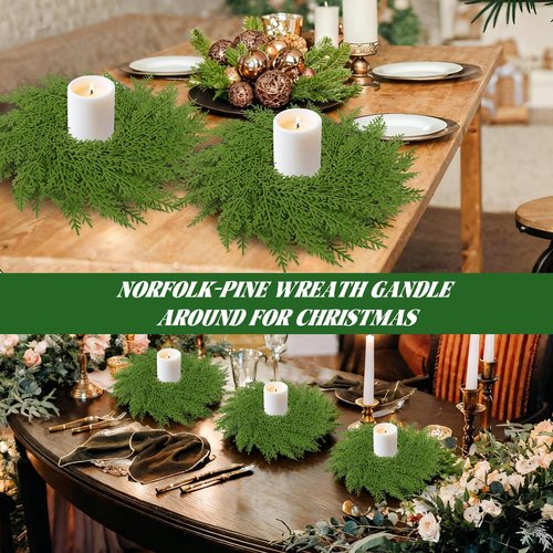 6PCS Christmas Cedar Candle Rings Wreaths 12 Inch Artificial Pine Garland Candle Ring Holder for Christmas Cabinet Table Chair Windows Wedding Doors Xmas Tree Centerpiece Decorations