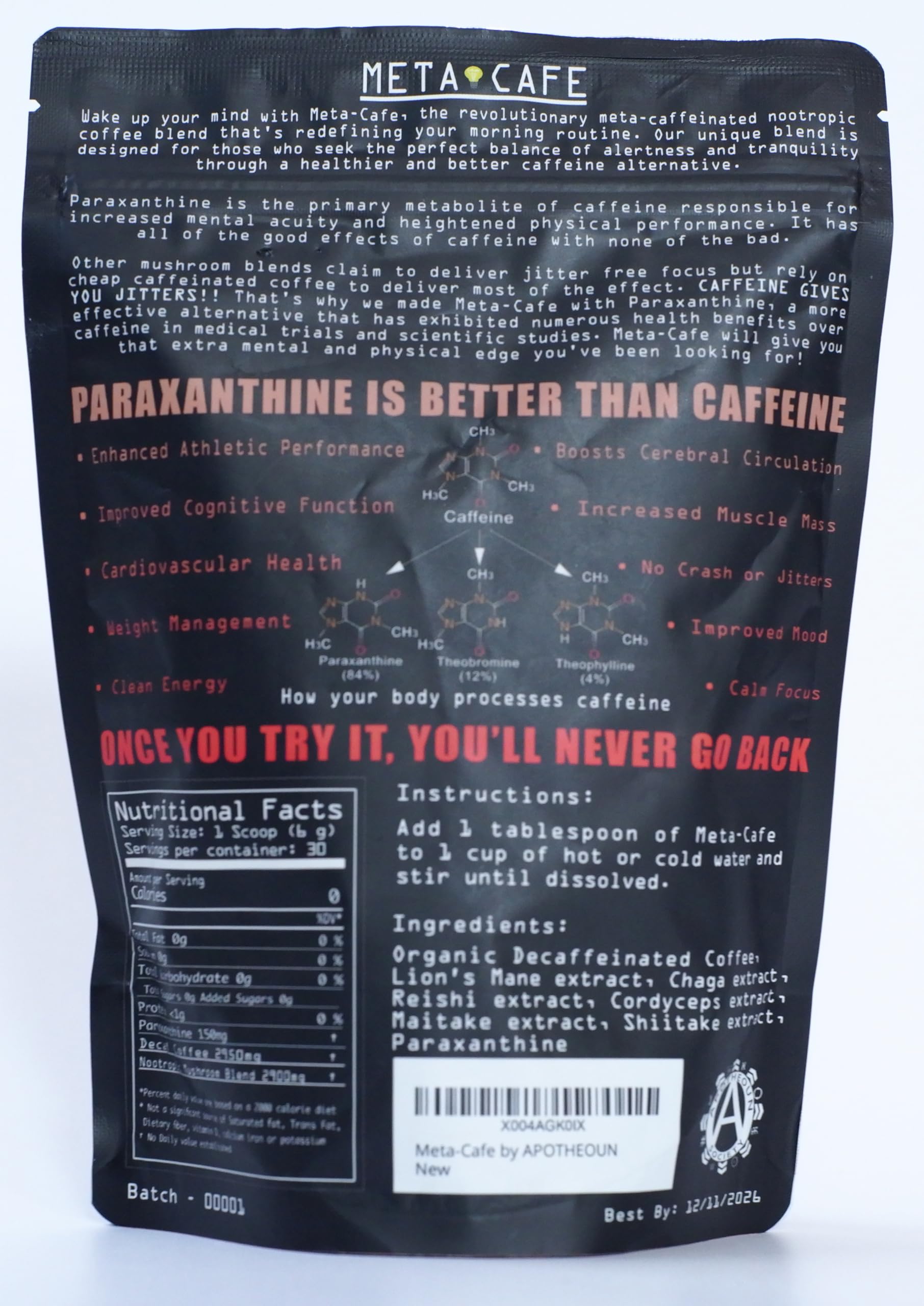 META-CAFE MUSHROOM COFFEE | METACAFE WITH PARAXANTHINE (A HEALTHIER AND STRONGER CAFFEINE ALTERNATIVE) | NO CRASH NO JITTERS | Meta Cafe by APOTHEOUN