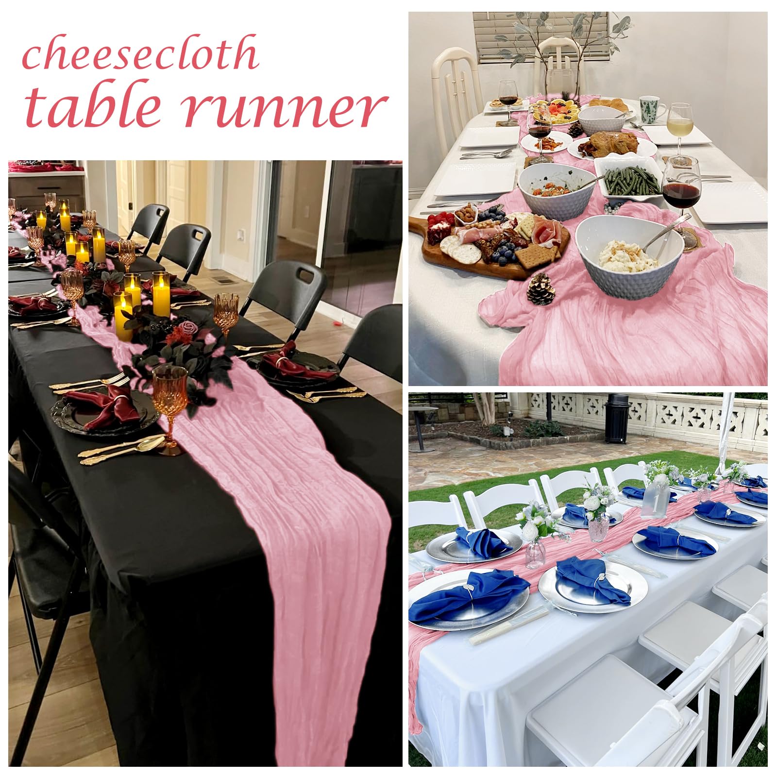 12 Pack Light Pink Cheesecloth Table Runner 17 x 108 Inch Gauze Table Runner Fabric Semi Sheer Cheese Cloth Table Decor Bulk for Rustic Romantic Wedding Baby Shower Table Decoration