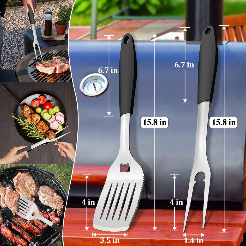 Svailse 2 Pcs Grill Spatula Accessories Set, Heavy Duty BBQ Grill Tools Utensils Kit with Extra Thick Stainlsee Steel Fork and Multi-Function Spatula for BBQ Grilling