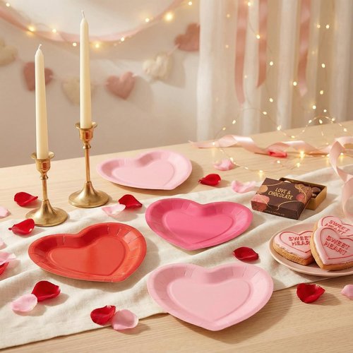 ZKNDRHJO 60 Pcs Valentine's Day Disposable Heart Plates Set,9 Inch Decorative Heart Shaped Plates for Holiday Parties & Special Events Birthdays Weddings and Romantic Dinner Tableware