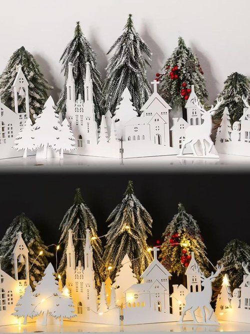 Colingmill 32-Inch Christmas Tabletop Decoration | Wooden Church & Elk Signs for Farmhouse Decor