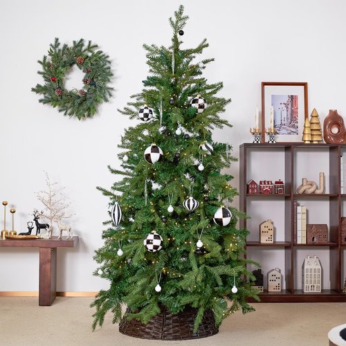 WDS WONDROUS Christmas Ornaments Black and White, Set of 4 Xmas Ball Shatterproof, Checkered Dot Hanging Ball for Christmas Tree Party Holiday Decoration Supplies