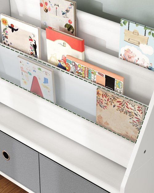 CHOEZON Kids Bookshelf and Toy Storage, 4 Tier Large Capacity Kids Book Rack, Sling Kid Bookcase, for Kids Room, Nursery, Playroom, White and Gray MCW06WT