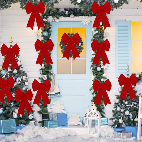 Heartome 12 PCS Christmas Bows for Tree, 9 x12 in Large PVC Bows for Christmas Decorations Indoor, Red Plastic Xmas Bows, Outdoor Xmas Home Wreath Fence Stairs Railing Fireplace Front Door Supplies