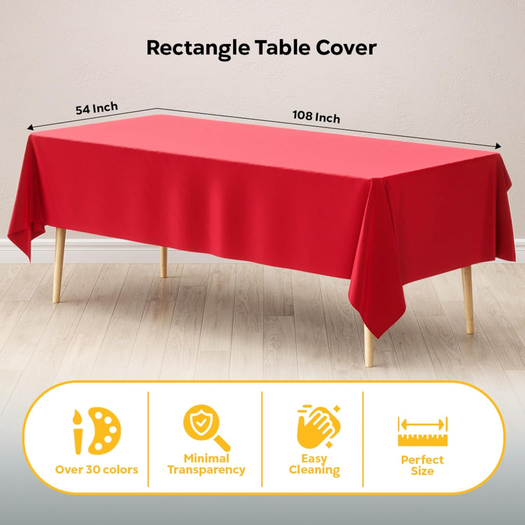 Red Tablecloths | 48-Pack Disposable Plastic Tablecloths - 54" x 108" for Rectangle Tables