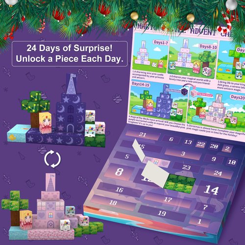 Magnetic Blocks Advent Calendar 2025 for Girls, 24 Days of Christmas Countdown with Princess Unicorn and Castle Building Kit, Xmas Gift Stocking Stuffers for Kids