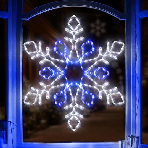 Christmas 35'' Snowflake Lights Decoration - Outdoor Waterproof Christmas Lights Super-Bright White and Blue with Ultimate Timer for Outdoor Home Party Wall Hanging Light