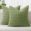 MIULEE Decorative Throw Pillow Covers - Soft Boho Striped Corduroy | 18x18 Inch Sage Green, Pack of 2