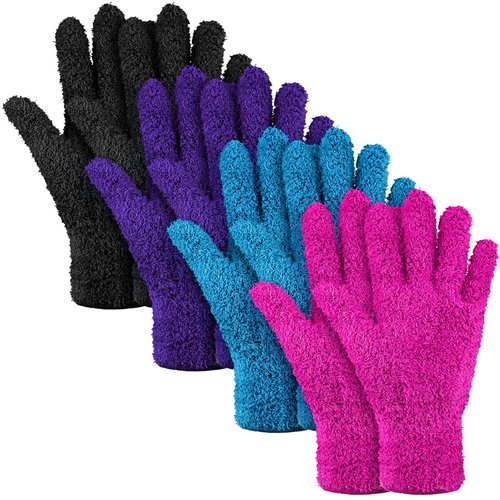 Bencailor 4 Pairs Microfiber Dusting Gloves Washable Reusable Cleaning Gloves Mittens for Plants House Cleaning Car Blinds(Purple, Blue, Rose Red, Black,M)