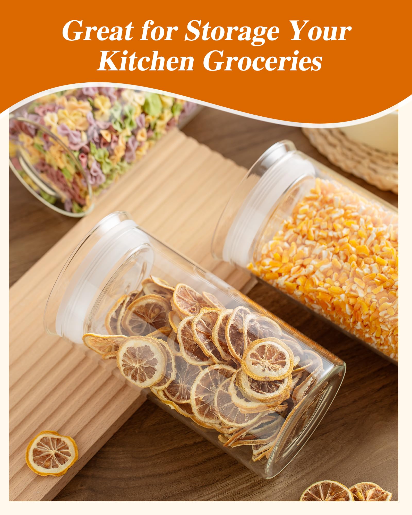 ZENS Modern Glass Food Storage Jars Set of 2, 50oz Clear Glass Canisters with Airtight Lids, Large Container for Kitchen Pantry Pasta, Sugar, Flour, Coffee, Pasta, Tea