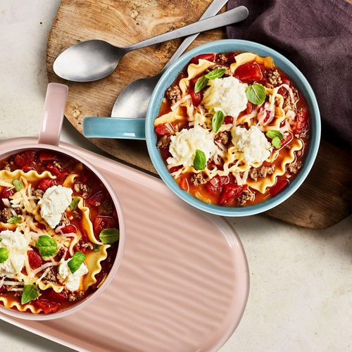 Artena Soup and Sandwich Plate Combo - 16 oz Ceramic Bowls with Handles & 9.85-inch Glazed Plates | Soft Pink
