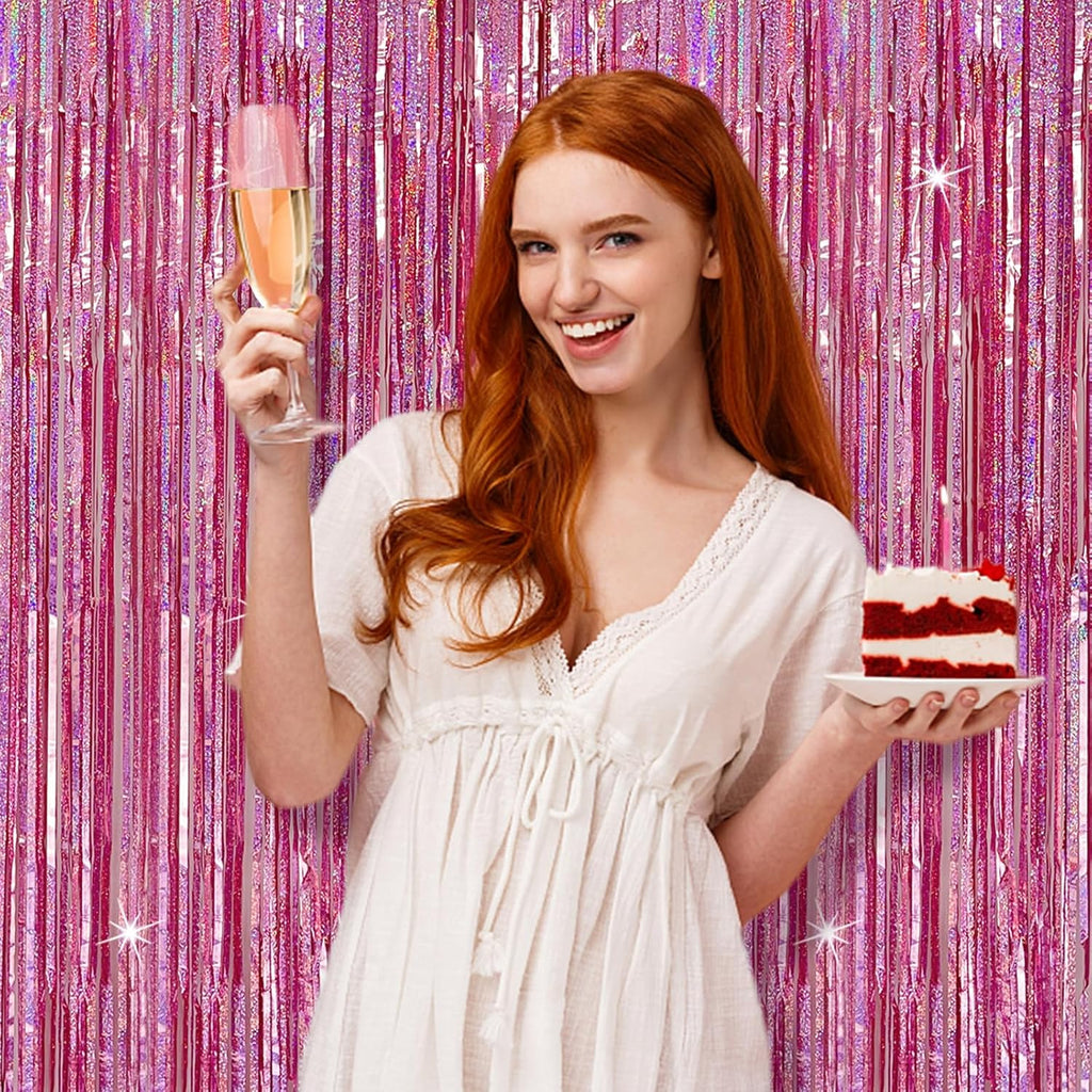 Skiennix Tinsel Curtain | Pink Glitter Foil Fringe Backdrop | 10-Pack Party Decorations for Events
