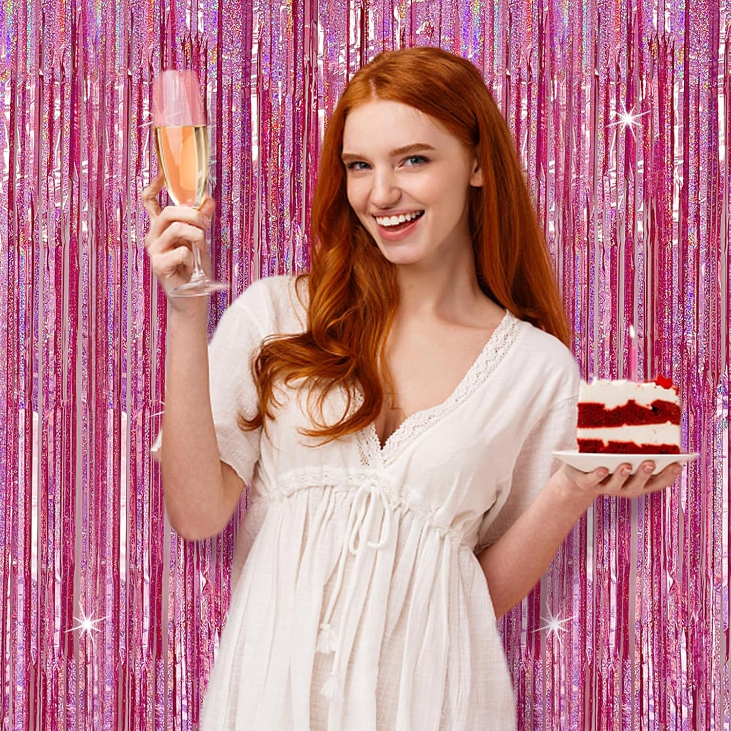 Skiennix Tinsel Curtain | Pink Glitter Foil Fringe Backdrop | 10-Pack Party Decorations for Events
