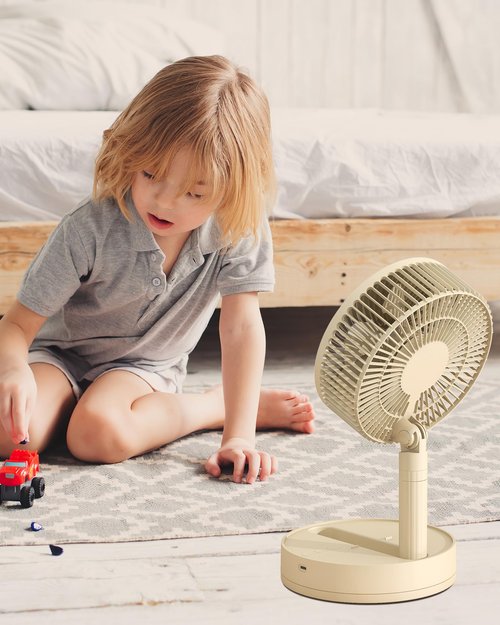 KASYDoFF Portable Fan, 8'' Oscillating Desk Fan, 5400mAh Rechargeable Small Fan for Bedroom, 4 Speeds＆8H Timer Battery Powered Travel Fans for Outdoor, Khaki