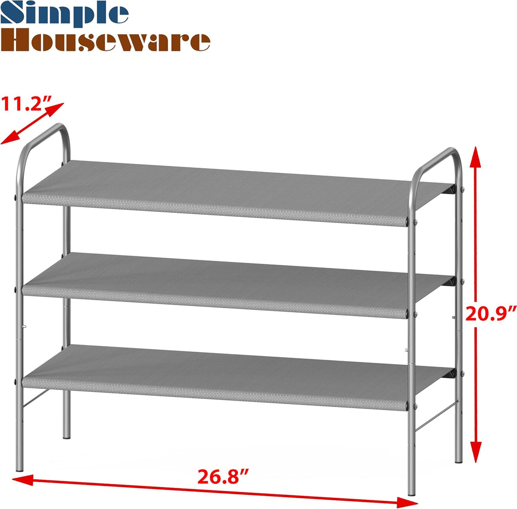 Simple Houseware 3-Tier Shoe Rack - Space-Saving Organizer for 9-16 Pairs | Sturdy Metal Frame, Grey