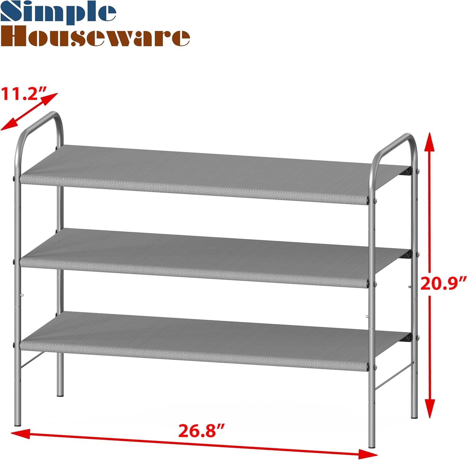 Simple Houseware 3-Tier Shoe Rack - Space-Saving Organizer for 9-16 Pairs | Sturdy Metal Frame, Grey